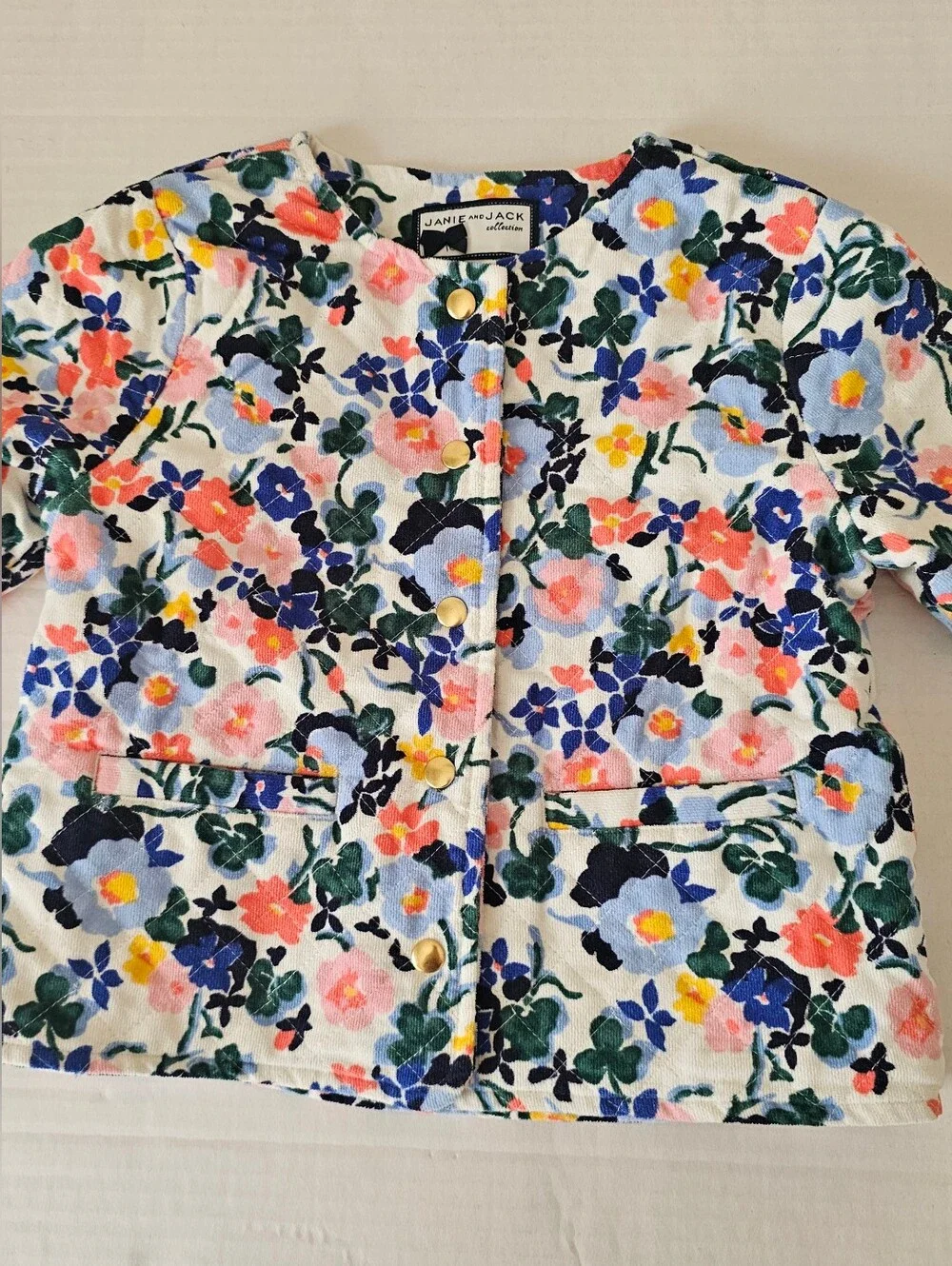 JANIE And JACK floral Quilted Jacket Childs Size 7-8 Corduroy Snap Front - Picture 2 of 11